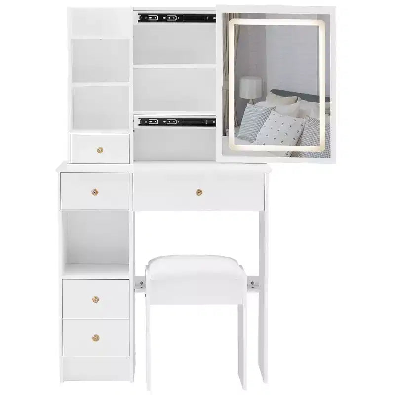 Ensemble coiffeuse Homy Casa avec miroir lumineux et tiroirs de rangement pour chambre ou dressing, blanc