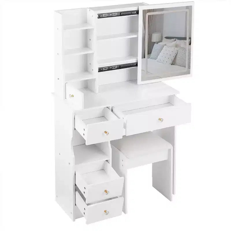 Ensemble coiffeuse Homy Casa avec miroir lumineux et tiroirs de rangement pour chambre ou dressing, blanc