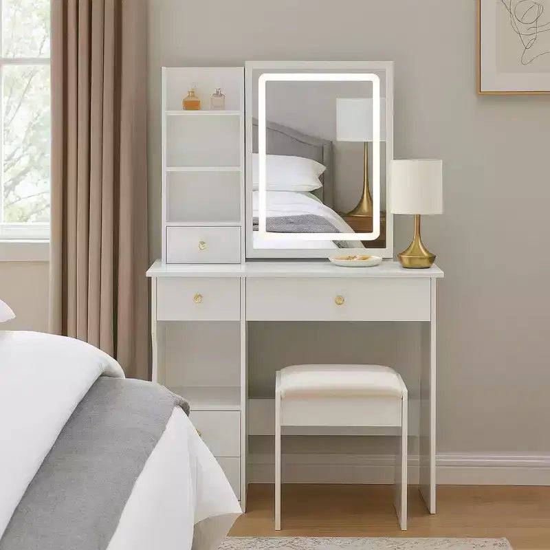 Ensemble coiffeuse Homy Casa avec miroir lumineux et tiroirs de rangement pour chambre ou dressing, blanc