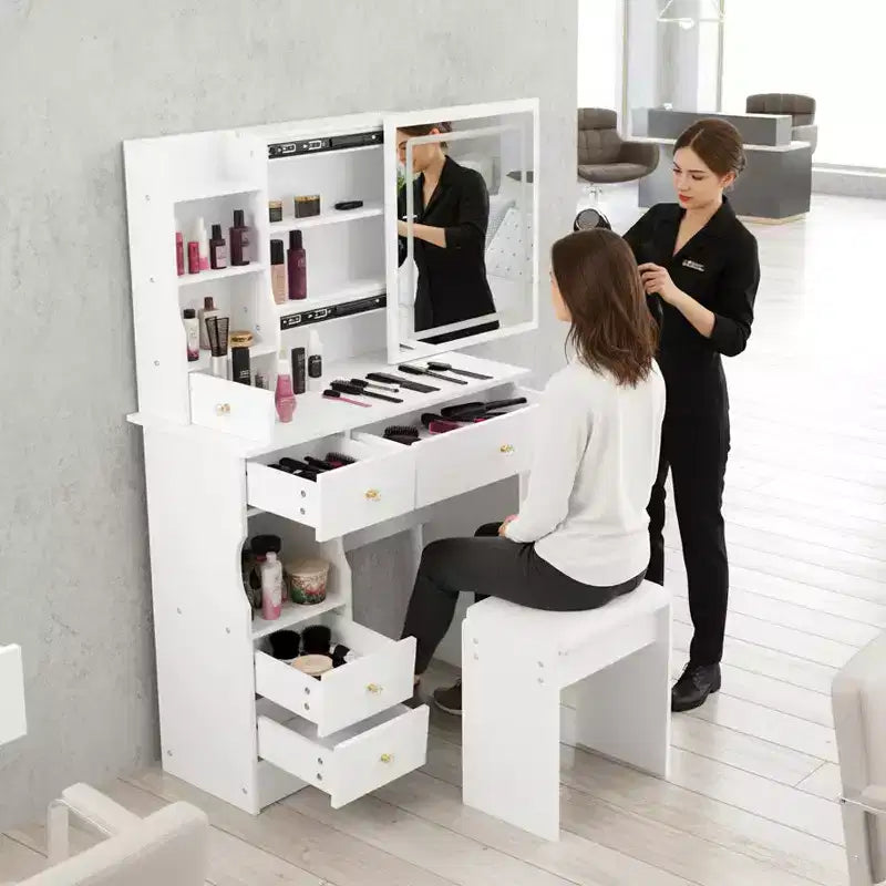 Ensemble coiffeuse Homy Casa avec miroir lumineux et tiroirs de rangement pour chambre ou dressing, blanc