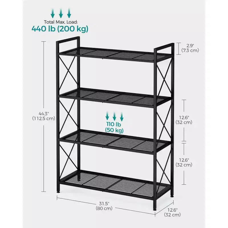 Chariot de rangement roulant à 3 niveaux, cadre entièrement métallique avec côtés en X et étagères en treillis métallique, organiseur mobile de 80 cm de large avec roulettes verrouillables