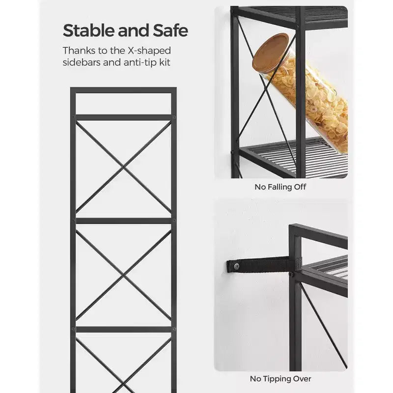 Chariot de rangement roulant à 3 niveaux, cadre entièrement métallique avec côtés en X et étagères en treillis métallique, organiseur mobile de 80 cm de large avec roulettes verrouillables