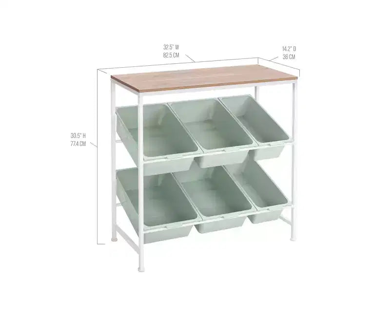 Seville Classics 6-Bin Organizer Cart, 32.5 W x 14.2 D x 30.5 H