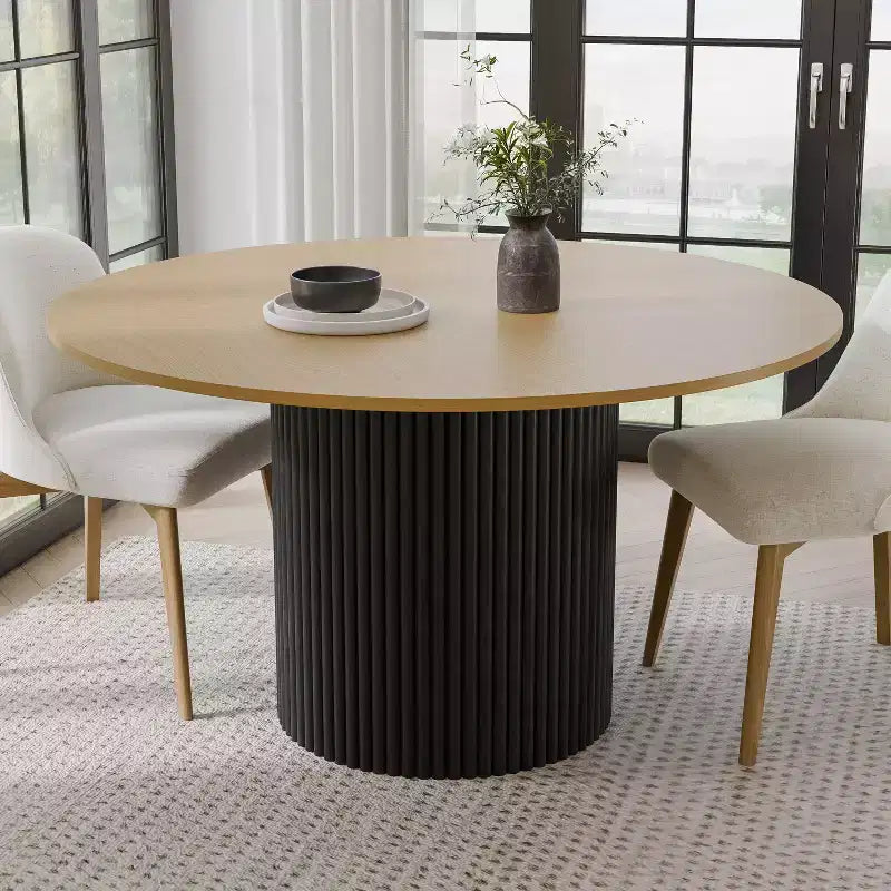 PexFix 52 Solid Wood Round Dining Table Kitchen Table for 4-6 with Tabletop & Concave Cylinder Legs for Living/Dining Room Coffee Office Natural
