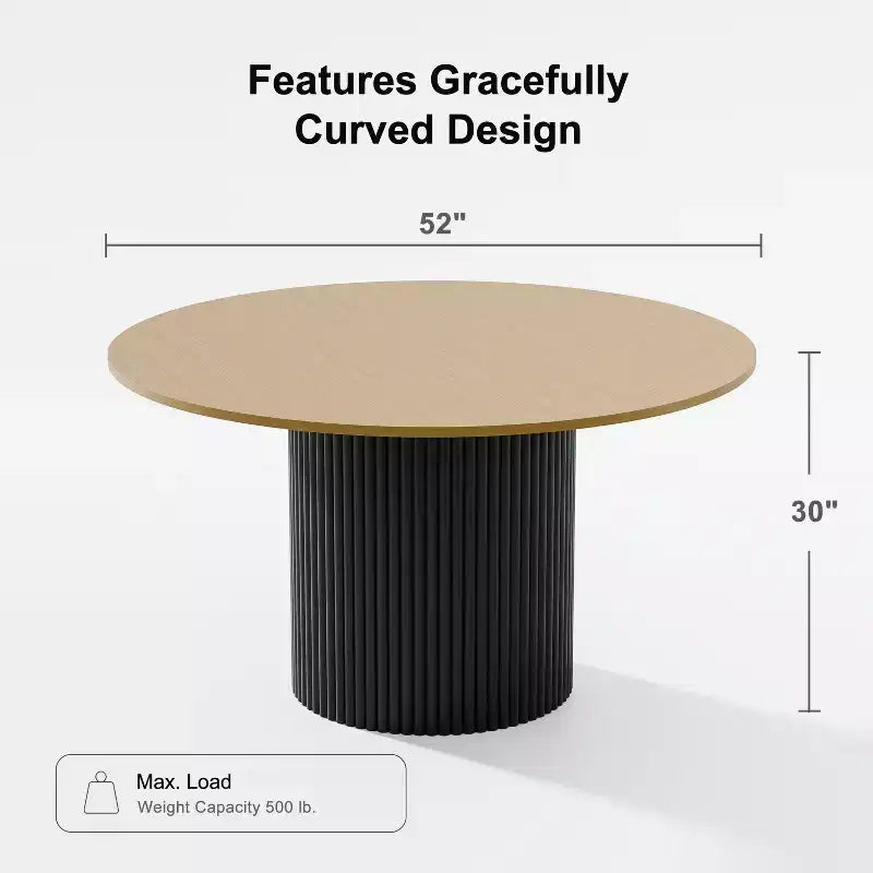 PexFix 52 Solid Wood Round Dining Table Kitchen Table for 4-6 with Tabletop & Concave Cylinder Legs for Living/Dining Room Coffee Office Natural