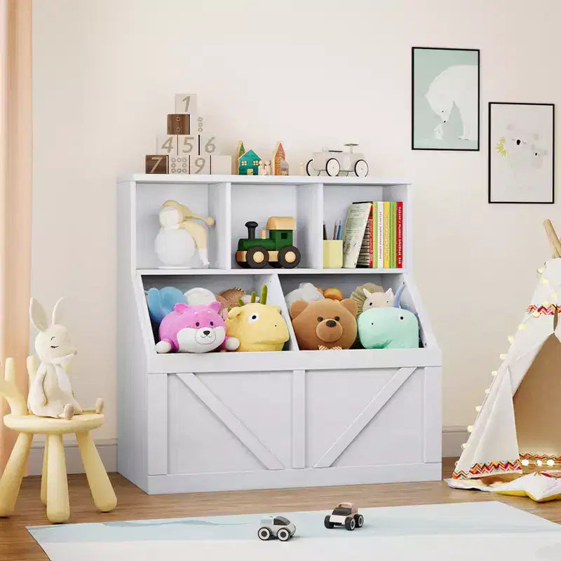 Kids Bookshelf and Toy Storage, Kids Toy Storage Organizer, Toy Storage Cabinet with Toy Shelf, Toddler Bookshelf And Toy Storage Combination