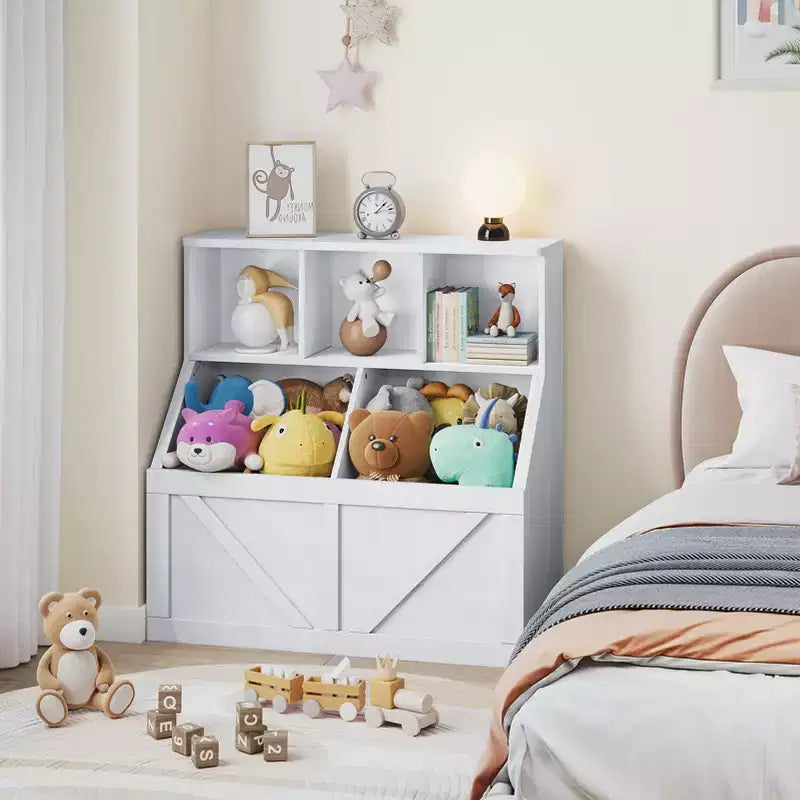 Kids Bookshelf and Toy Storage, Kids Toy Storage Organizer, Toy Storage Cabinet with Toy Shelf, Toddler Bookshelf And Toy Storage Combination