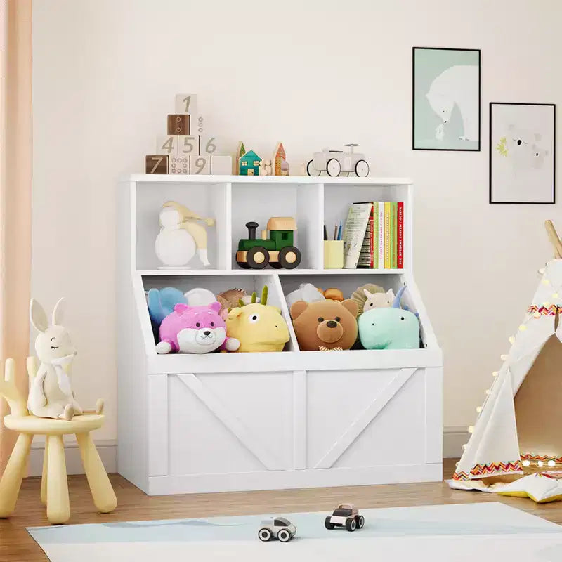 Kids Bookshelf and Toy Storage, Kids Toy Storage Organizer, Toy Storage Cabinet with Toy Shelf, Toddler Bookshelf And Toy Storage Combination