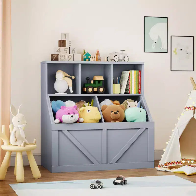 Kids Bookshelf and Toy Storage, Kids Toy Storage Organizer, Toy Storage Cabinet with Toy Shelf, Toddler Bookshelf And Toy Storage Combination