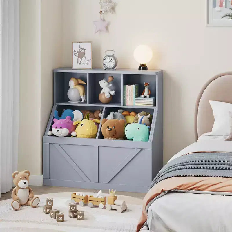 Kids Bookshelf and Toy Storage, Kids Toy Storage Organizer, Toy Storage Cabinet with Toy Shelf, Toddler Bookshelf And Toy Storage Combination
