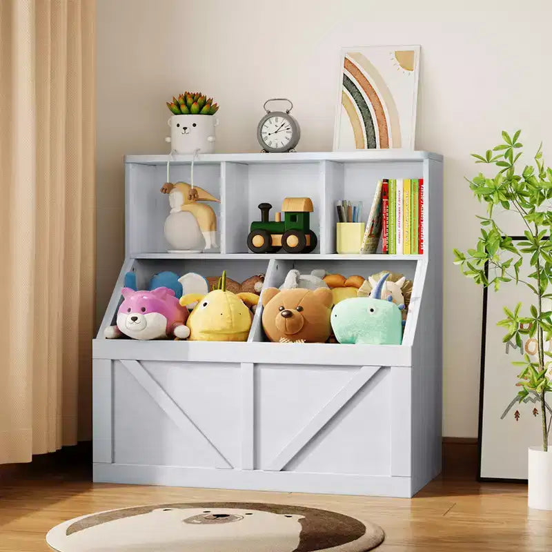 Kids Bookshelf and Toy Storage, Kids Toy Storage Organizer, Toy Storage Cabinet with Toy Shelf, Toddler Bookshelf And Toy Storage Combination