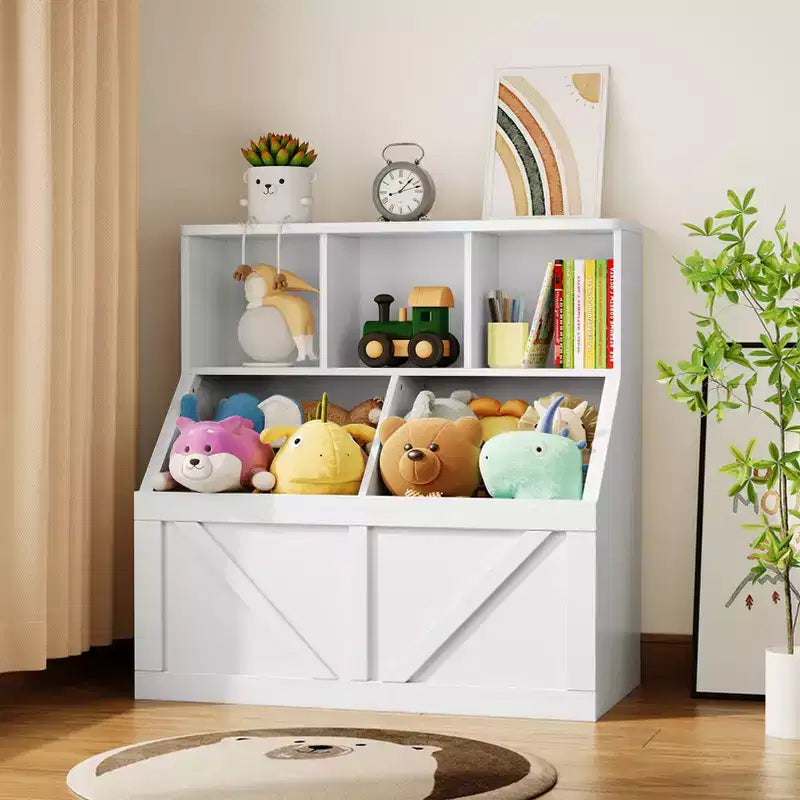Kids Bookshelf and Toy Storage, Kids Toy Storage Organizer, Toy Storage Cabinet with Toy Shelf, Toddler Bookshelf And Toy Storage Combination