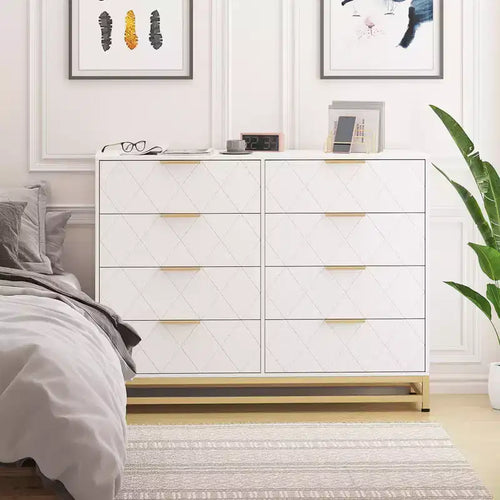 8 Drawer Dresser for Bedroom, Wooden Dresser with Metal Handles and 8 Drawers, Wood Chest of Drawers for Home Storage and Organization