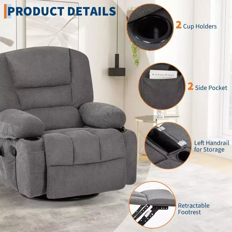Rocking Recliner Chairs,Massage Recliner Chair with Vibration Massage and Heat,360 Swivel Rocking Recliner Chair with Side Pockets Cup Holdersr