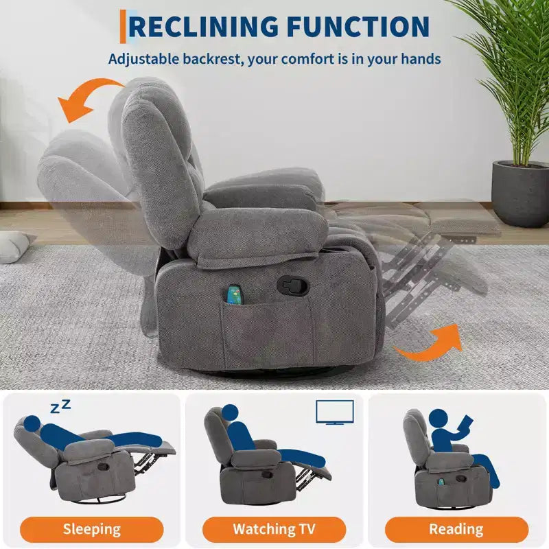 Rocking Recliner Chairs,Massage Recliner Chair with Vibration Massage and Heat,360 Swivel Rocking Recliner Chair with Side Pockets Cup Holdersr