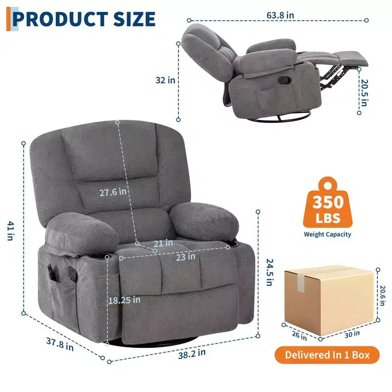 Rocking Recliner Chairs,Massage Recliner Chair with Vibration Massage and Heat,360 Swivel Rocking Recliner Chair with Side Pockets Cup Holdersr