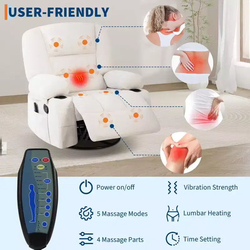 Rocking Recliner Chairs,Massage Recliner Chair with Vibration Massage and Heat,360 Swivel Rocking Recliner Chair with Side Pockets Cup Holdersr