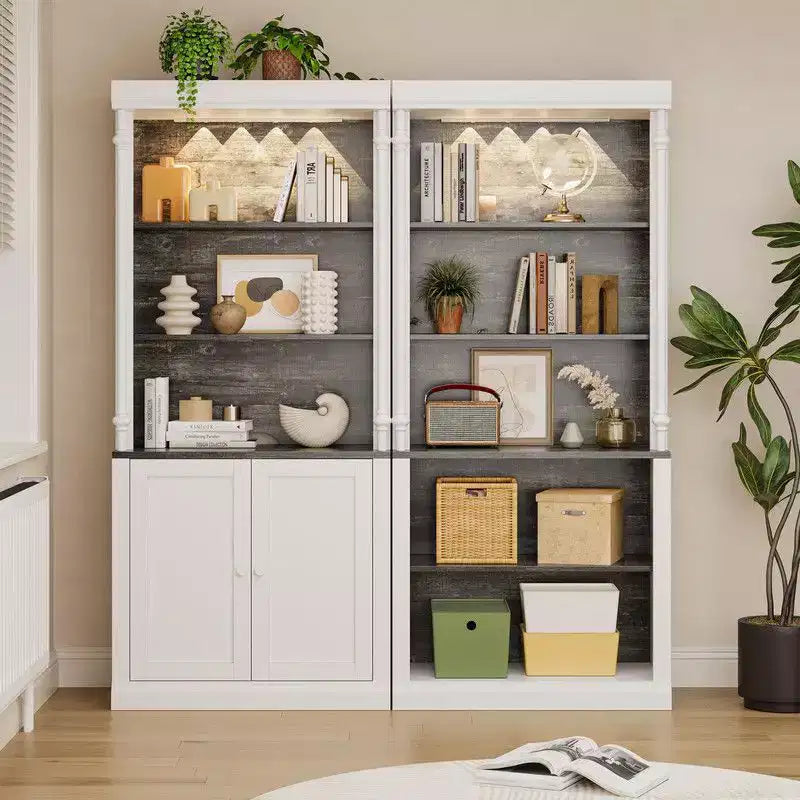 Coolmee Bookshelf with Adjustable Shelves, 5 Tier Display Cabinet with LED Light, Freestanding Display Case for Collectibles Bedroom Living Room