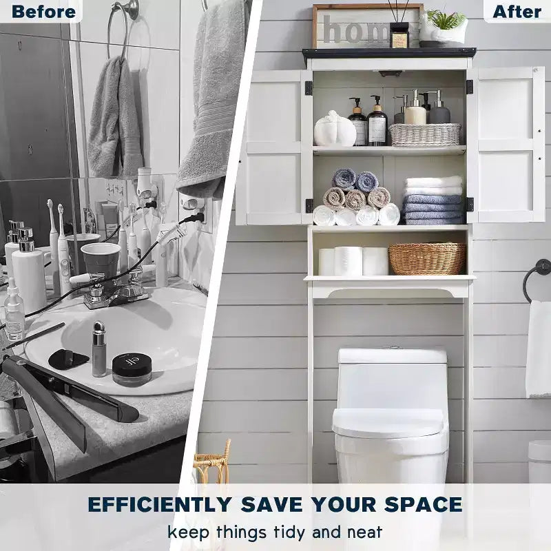 SinCiDo 67 Over The Toilet Storage Cabinet, Farmhouse Bathroom Floor Cabinets with Adjustable Shelf & Door