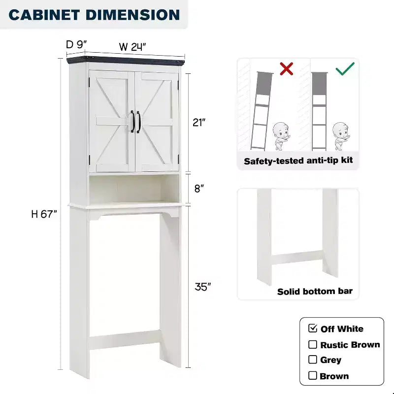 SinCiDo 67 Over The Toilet Storage Cabinet, Farmhouse Bathroom Floor Cabinets with Adjustable Shelf & Door