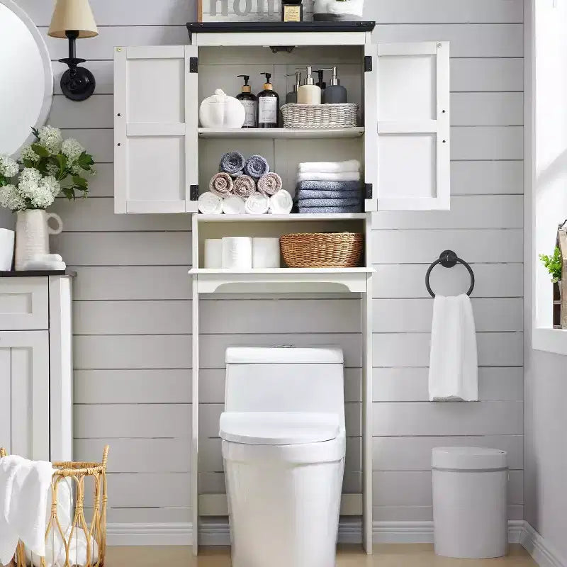 SinCiDo 67 Over The Toilet Storage Cabinet, Farmhouse Bathroom Floor Cabinets with Adjustable Shelf & Door