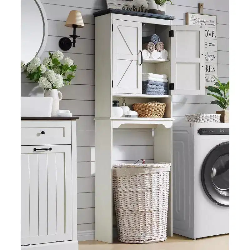 SinCiDo 67 Over The Toilet Storage Cabinet, Farmhouse Bathroom Floor Cabinets with Adjustable Shelf & Door