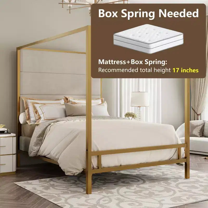GDFStudio Patrick Modern Queen Canopy Bed with Tall Velvet Upholstered Headboard
