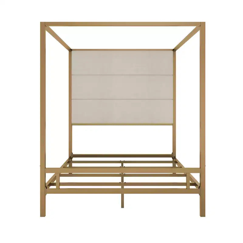 GDFStudio Patrick Modern Queen Canopy Bed with Tall Velvet Upholstered Headboard