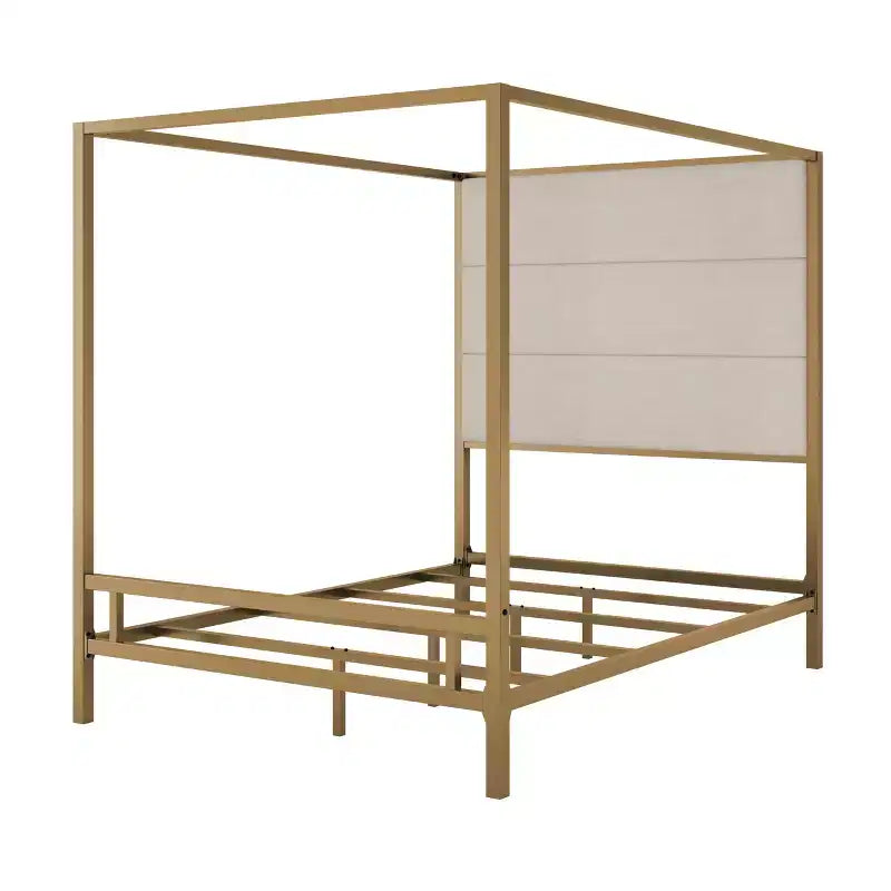 GDFStudio Patrick Modern Queen Canopy Bed with Tall Velvet Upholstered Headboard
