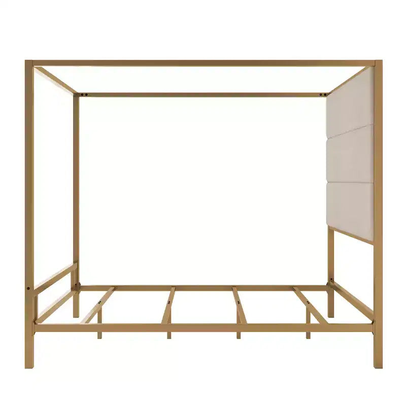 GDFStudio Patrick Modern Queen Canopy Bed with Tall Velvet Upholstered Headboard