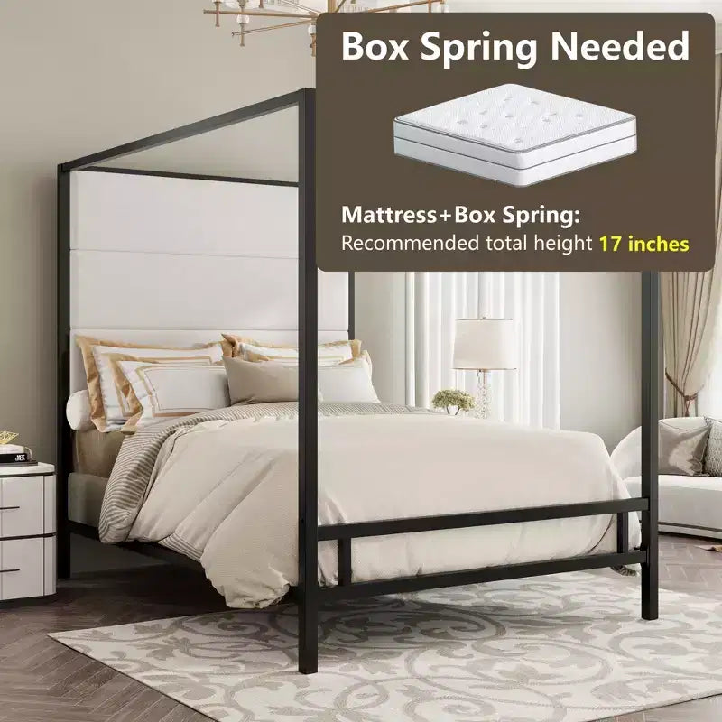 GDFStudio Patrick Modern Queen Canopy Bed with Tall Velvet Upholstered Headboard