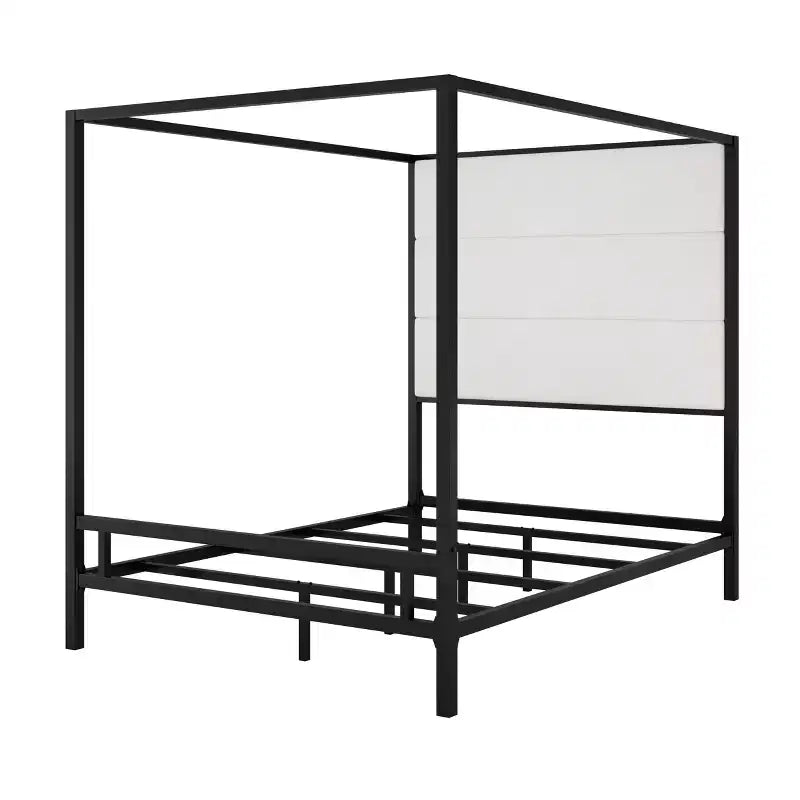 GDFStudio Patrick Modern Queen Canopy Bed with Tall Velvet Upholstered Headboard