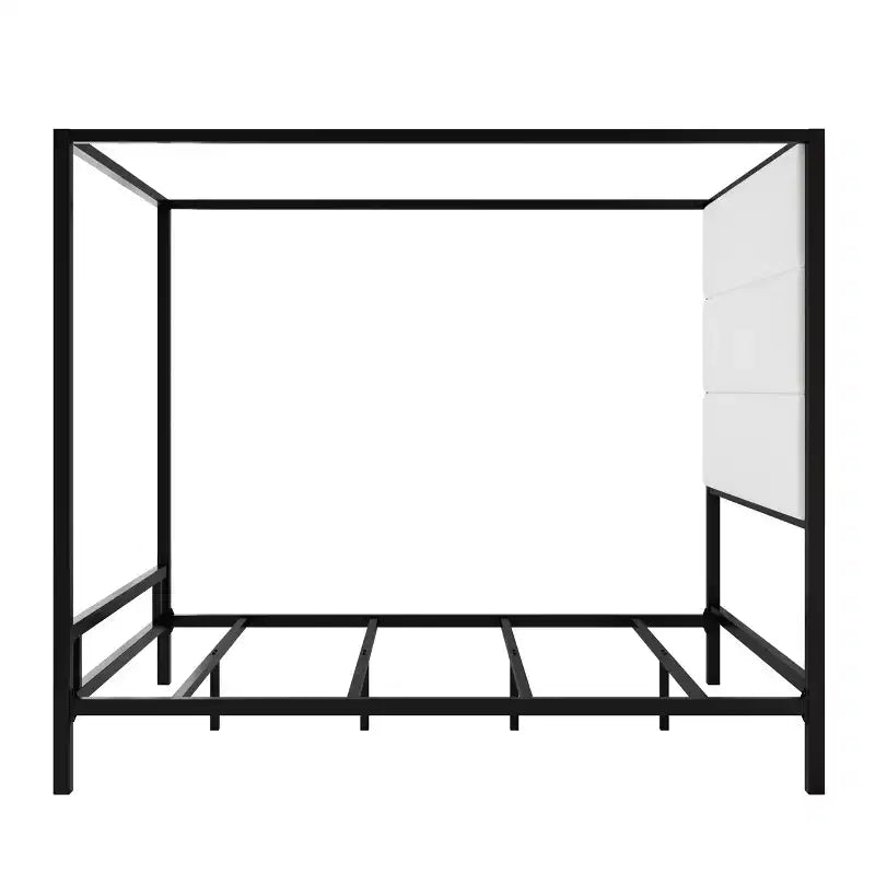 GDFStudio Patrick Modern Queen Canopy Bed with Tall Velvet Upholstered Headboard