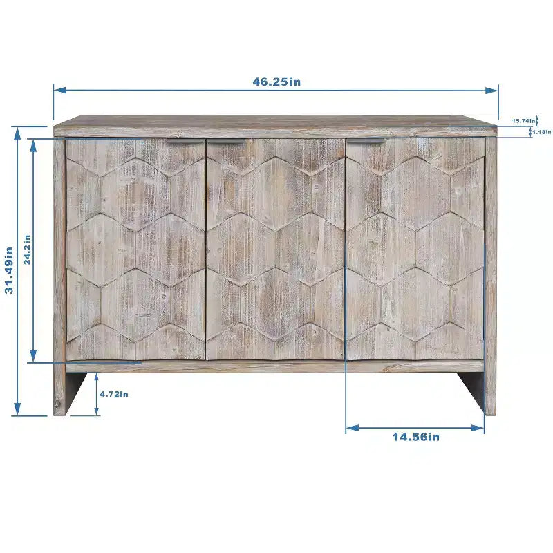 Okak Farmhouse Accent Cabinet, Sideboard Cabinet with Four Carved Patterns Doors, Storage Cabinet for Kitchen, Dining Room, Entryway