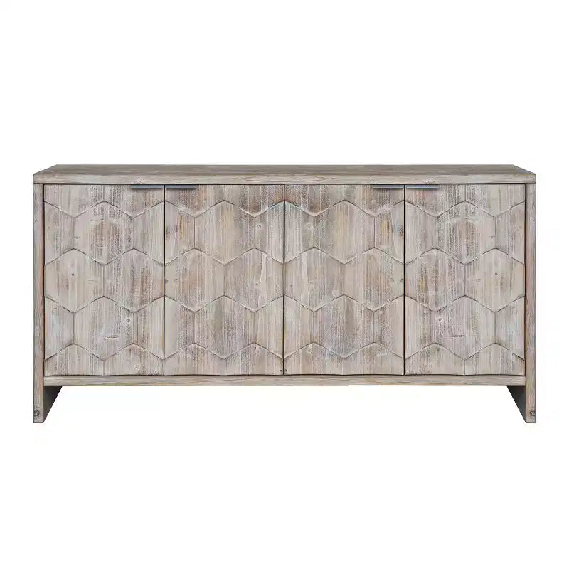 Okak Farmhouse Accent Cabinet, Sideboard Cabinet with Four Carved Patterns Doors, Storage Cabinet for Kitchen, Dining Room, Entryway