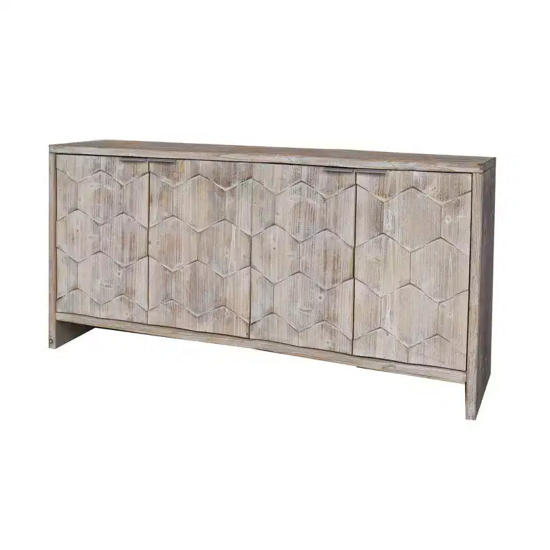 Okak Farmhouse Accent Cabinet, Sideboard Cabinet with Four Carved Patterns Doors, Storage Cabinet for Kitchen, Dining Room, Entryway
