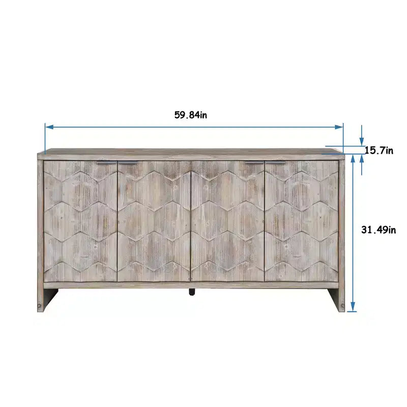 Okak Farmhouse Accent Cabinet, Sideboard Cabinet with Four Carved Patterns Doors, Storage Cabinet for Kitchen, Dining Room, Entryway