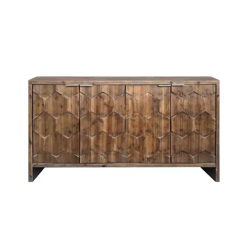 Okak Farmhouse Accent Cabinet, Sideboard Cabinet with Four Carved Patterns Doors, Storage Cabinet for Kitchen, Dining Room, Entryway