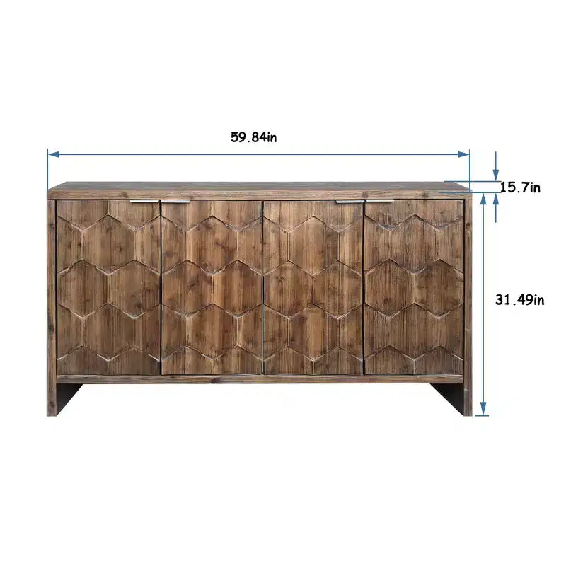 Okak Farmhouse Accent Cabinet, Sideboard Cabinet with Four Carved Patterns Doors, Storage Cabinet for Kitchen, Dining Room, Entryway