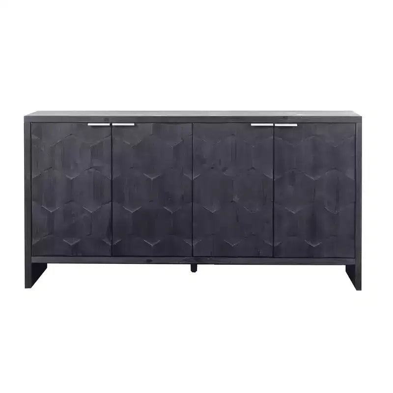 Okak Farmhouse Accent Cabinet, Sideboard Cabinet with Four Carved Patterns Doors, Storage Cabinet for Kitchen, Dining Room, Entryway