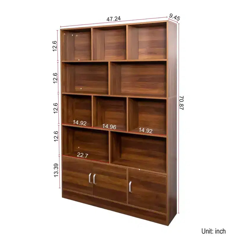 GDFStudio Cedric Modern 70.87'' 4-Tier Bookshelf with 10 Cubes and 3 Doors