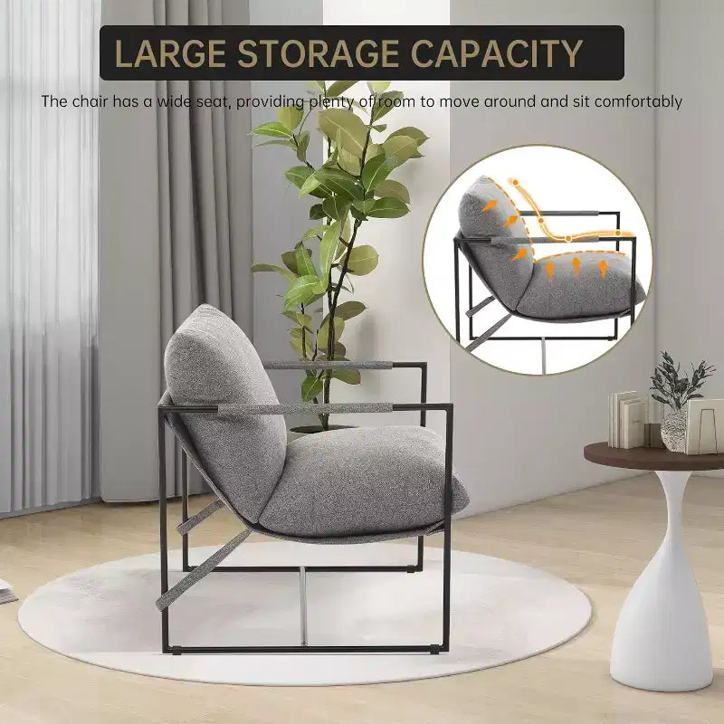 Living Room Sling Chair, Set of 2, Metal Frame with Armrests, Shredded Foam Cushion, Oversized Lounge Chair for Bedroom, Study, Light Gray