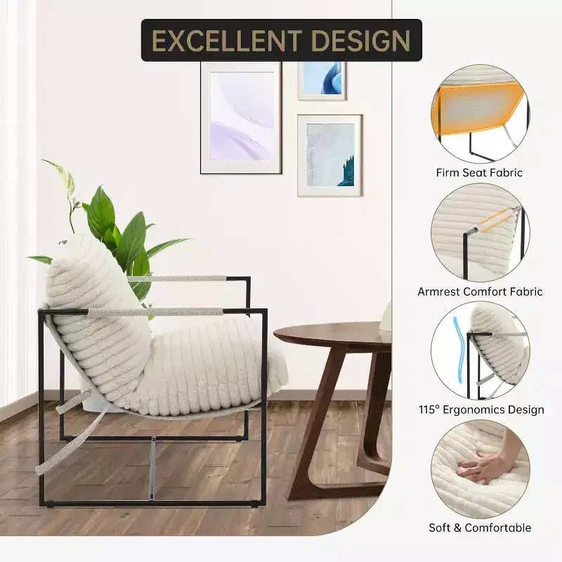 Living Room Sling Chair, Set of 2, Metal Frame with Armrests, Shredded Foam Cushion, Oversized Lounge Chair for Bedroom, Study, Light Gray