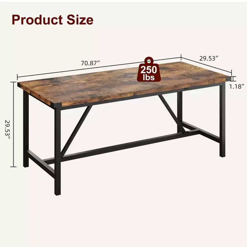 Tavolo da pranzo rettangolare da 179,90 cm per 6-8 persone, in legno industriale con struttura resistente