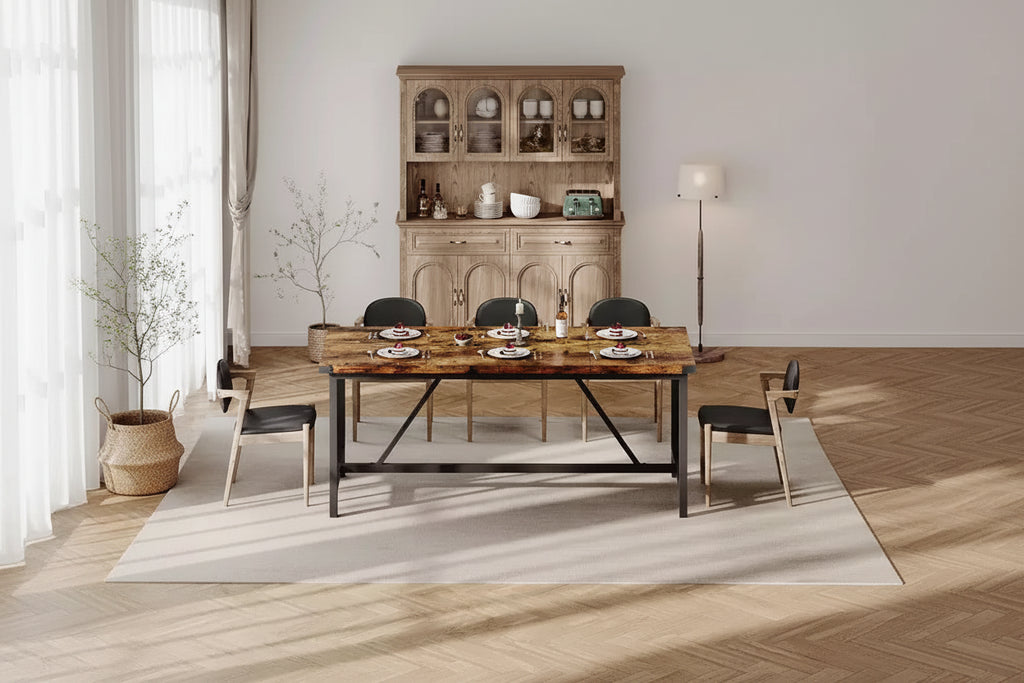 Tavolo da pranzo rettangolare da 179,90 cm per 6-8 persone, in legno industriale con struttura resistente