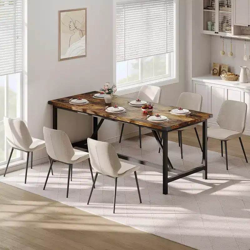 Tavolo da pranzo rettangolare da 179,90 cm per 6-8 persone, in legno industriale con struttura resistente