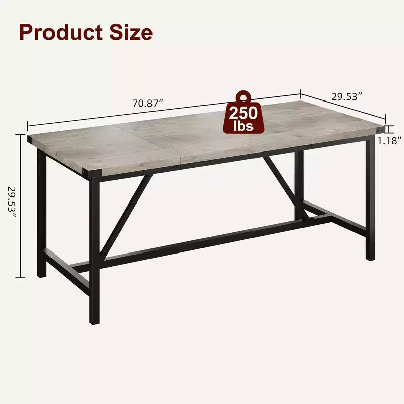 Tavolo da pranzo rettangolare da 179,90 cm per 6-8 persone, in legno industriale con struttura resistente