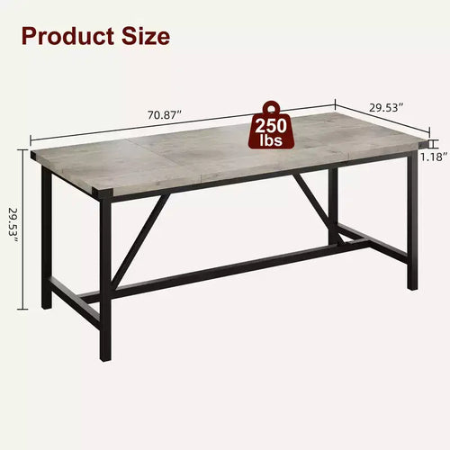 Table de salle à manger rectangulaire de 180 cm pour 6 à 8 personnes, en bois industriel avec cadre robuste