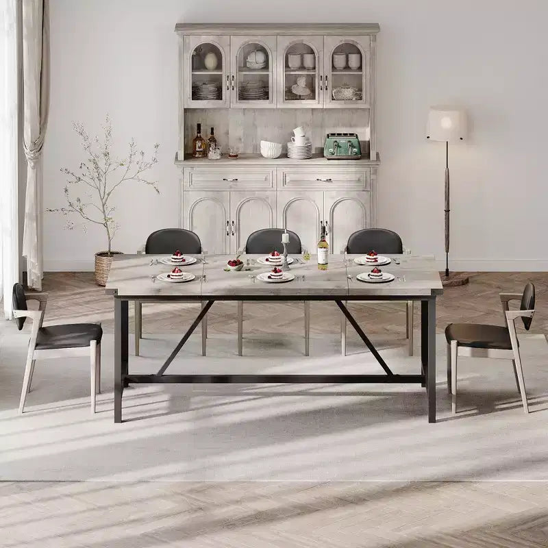 Tavolo da pranzo rettangolare da 179,90 cm per 6-8 persone, in legno industriale con struttura resistente