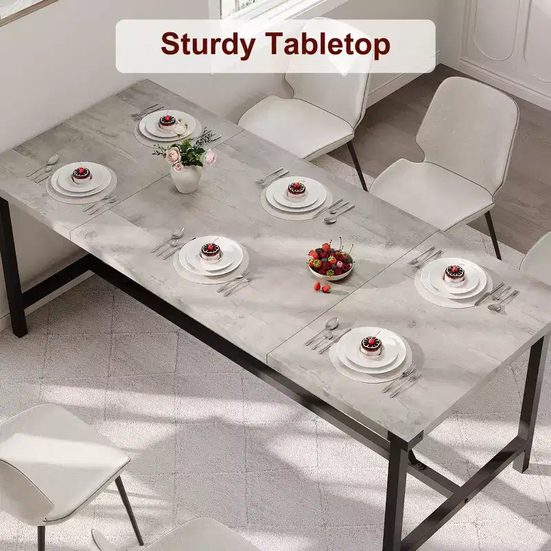 Tavolo da pranzo rettangolare da 179,90 cm per 6-8 persone, in legno industriale con struttura resistente